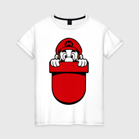 Женская футболка хлопок с принтом Марио в кармане в Тюмени, 100% хлопок | прямой крой, круглый вырез горловины, длина до линии бедер, слегка спущенное плечо | nintendo | марио | нинтендо