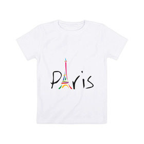Детская футболка хлопок с принтом Красочный Париж в Тюмени, 100% хлопок | круглый вырез горловины, полуприлегающий силуэт, длина до линии бедер | Тематика изображения на принте: башня | красочный париж | париж | туристические | франция | эльфивая башня