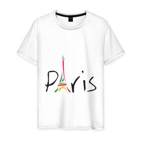 Мужская футболка хлопок с принтом Красочный Париж в Тюмени, 100% хлопок | прямой крой, круглый вырез горловины, длина до линии бедер, слегка спущенное плечо. | башня | красочный париж | париж | туристические | франция | эльфивая башня