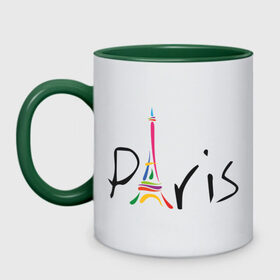 Кружка двухцветная с принтом Красочный Париж в Тюмени, керамика | объем — 330 мл, диаметр — 80 мм. Цветная ручка и кайма сверху, в некоторых цветах — вся внутренняя часть | башня | красочный париж | париж | туристические | франция | эльфивая башня
