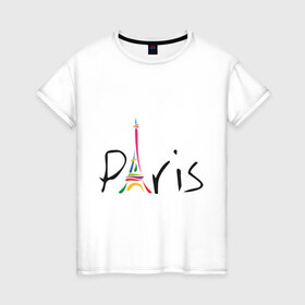Женская футболка хлопок с принтом Красочный Париж в Тюмени, 100% хлопок | прямой крой, круглый вырез горловины, длина до линии бедер, слегка спущенное плечо | Тематика изображения на принте: башня | красочный париж | париж | туристические | франция | эльфивая башня