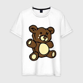 Мужская футболка хлопок с принтом Плюшевый медведь в Тюмени, 100% хлопок | прямой крой, круглый вырез горловины, длина до линии бедер, слегка спущенное плечо. | Тематика изображения на принте: животные | медведь | мишка | плюшевый медведь | слезки