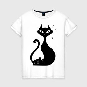 Женская футболка хлопок с принтом влюбленные коты (Кошка) в Тюмени, 100% хлопок | прямой крой, круглый вырез горловины, длина до линии бедер, слегка спущенное плечо | 14 февраля 
 день святого валентина | влюбленные коты | все | для двоих | идеи подарков | киса | кошка | парные