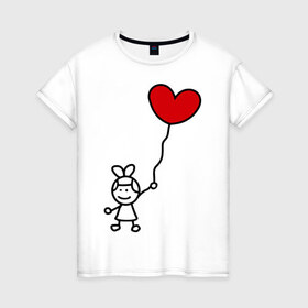 Женская футболка хлопок с принтом сердце-шарики женская в Тюмени, 100% хлопок | прямой крой, круглый вырез горловины, длина до линии бедер, слегка спущенное плечо | 14 февраля | все | день святого валентина | для двоих | идеи подарков | парные | сердце шарики