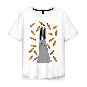 Мужская футболка хлопок Oversize с принтом кролик и морковка парная в Тюмени, 100% хлопок | свободный крой, круглый ворот, “спинка” длиннее передней части | 14 февраля | все | день святого валентина | для двоих | идеи подарков | кролик и морковка | парные