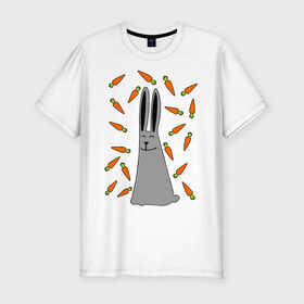 Мужская футболка премиум с принтом кролик и морковка парная в Тюмени, 92% хлопок, 8% лайкра | приталенный силуэт, круглый вырез ворота, длина до линии бедра, короткий рукав | 14 февраля | все | день святого валентина | для двоих | идеи подарков | кролик и морковка | парные