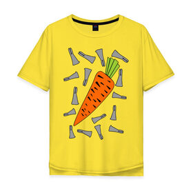 Мужская футболка хлопок Oversize с принтом морковка и кролик парная в Тюмени, 100% хлопок | свободный крой, круглый ворот, “спинка” длиннее передней части | 14 февраля | все | день святого валентина | для двоих | идеи подарков | морковка и кролик | парные