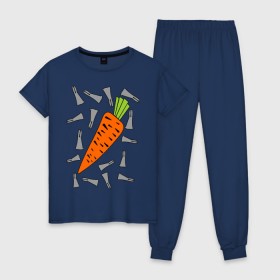 Женская пижама хлопок с принтом морковка и кролик парная в Тюмени, 100% хлопок | брюки и футболка прямого кроя, без карманов, на брюках мягкая резинка на поясе и по низу штанин | 14 февраля | все | день святого валентина | для двоих | идеи подарков | морковка и кролик | парные