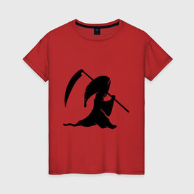 Женская футболка хлопок с принтом Смерть с косой в Тюмени, 100% хлопок | прямой крой, круглый вырез горловины, длина до линии бедер, слегка спущенное плечо | монстры | привидения и дьяволы | прикольные картинки