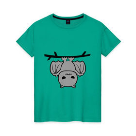 Женская футболка хлопок с принтом Летучая мышь в Тюмени, 100% хлопок | прямой крой, круглый вырез горловины, длина до линии бедер, слегка спущенное плечо | Тематика изображения на принте: крылья