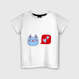Детская футболка хлопок с принтом Любящий котейка в Тюмени, 100% хлопок | круглый вырез горловины, полуприлегающий силуэт, длина до линии бедер | кошки | любовь | любящий котейка | мурка | сердечки