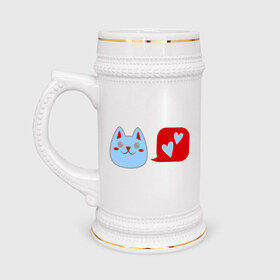 Кружка пивная с принтом Любящий котейка в Тюмени,  керамика (Материал выдерживает высокую температуру, стоит избегать резкого перепада температур) |  объем 630 мл | кошки | любовь | любящий котейка | мурка | сердечки
