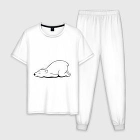 Мужская пижама хлопок с принтом Белый медведь спит в Тюмени, 100% хлопок | брюки и футболка прямого кроя, без карманов, на брюках мягкая резинка на поясе и по низу штанин
 | белый медведь | белый медведь спит | животное | мишка | мишутка | умка