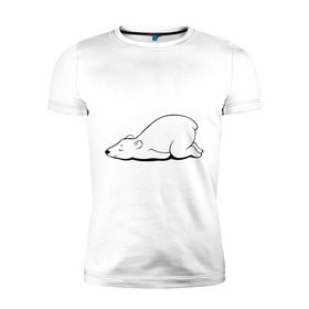 Мужская футболка премиум с принтом Белый медведь спит в Тюмени, 92% хлопок, 8% лайкра | приталенный силуэт, круглый вырез ворота, длина до линии бедра, короткий рукав | белый медведь | белый медведь спит | животное | мишка | мишутка | умка