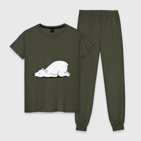 Женская пижама хлопок с принтом Белый медведь спит в Тюмени, 100% хлопок | брюки и футболка прямого кроя, без карманов, на брюках мягкая резинка на поясе и по низу штанин | белый медведь | белый медведь спит | животное | мишка | мишутка | умка