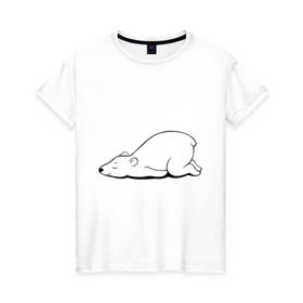 Женская футболка хлопок с принтом Белый медведь спит в Тюмени, 100% хлопок | прямой крой, круглый вырез горловины, длина до линии бедер, слегка спущенное плечо | белый медведь | белый медведь спит | животное | мишка | мишутка | умка