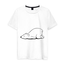 Мужская футболка хлопок с принтом Белый медведь спит в Тюмени, 100% хлопок | прямой крой, круглый вырез горловины, длина до линии бедер, слегка спущенное плечо. | белый медведь | белый медведь спит | животное | мишка | мишутка | умка
