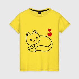 Женская футболка хлопок с принтом Ласковый котик в Тюмени, 100% хлопок | прямой крой, круглый вырез горловины, длина до линии бедер, слегка спущенное плечо | 