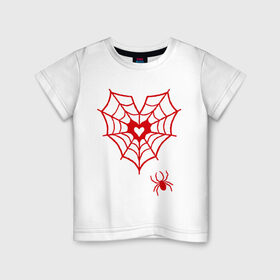 Детская футболка хлопок с принтом Паутина любви в Тюмени, 100% хлопок | круглый вырез горловины, полуприлегающий силуэт, длина до линии бедер | любовь | паутина | паутина любви | паутина сердцем | прикольные