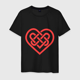 Мужская футболка хлопок с принтом Сердце из кельтских узоров в Тюмени, 100% хлопок | прямой крой, круглый вырез горловины, длина до линии бедер, слегка спущенное плечо. | 