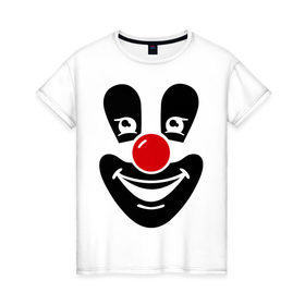 Женская футболка хлопок с принтом Веселый клоун в Тюмени, 100% хлопок | прямой крой, круглый вырез горловины, длина до линии бедер, слегка спущенное плечо | веселый клоун | клоун | маска | позитив и смайлы | прикольные картинки | цирк