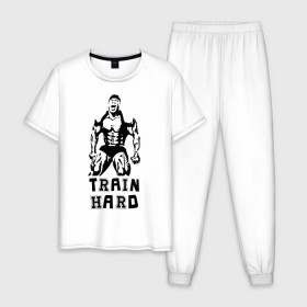 Мужская пижама хлопок с принтом Кай Грин в Тюмени, 100% хлопок | брюки и футболка прямого кроя, без карманов, на брюках мягкая резинка на поясе и по низу штанин
 | кай грин | качалка | мышцы | силовой вид спорта | спорт | тело