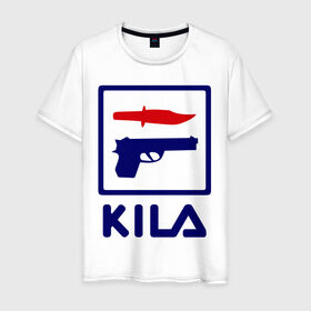 Мужская футболка хлопок с принтом Kila в Тюмени, 100% хлопок | прямой крой, круглый вырез горловины, длина до линии бедер, слегка спущенное плечо. | 23 февраля | kila | выстрел | нож | пистолет | угроза