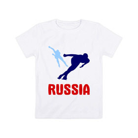Детская футболка хлопок с принтом Конькобежцы в Тюмени, 100% хлопок | круглый вырез горловины, полуприлегающий силуэт, длина до линии бедер | коньки | конькобежцы | олимпиада | разное спортивное | спорт | спортсмены