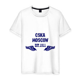 Мужская футболка хлопок с принтом CSKA Moscow в Тюмени, 100% хлопок | прямой крой, круглый вырез горловины, длина до линии бедер, слегка спущенное плечо. | цска
