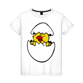 Женская футболка хлопок с принтом Цыпленок в Тюмени, 100% хлопок | прямой крой, круглый вырез горловины, длина до линии бедер, слегка спущенное плечо | 