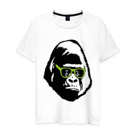 Мужская футболка хлопок с принтом Горилла в очках в Тюмени, 100% хлопок | прямой крой, круглый вырез горловины, длина до линии бедер, слегка спущенное плечо. | гаврила | горилла в очках | животные | обезьяна | прикольные картинки