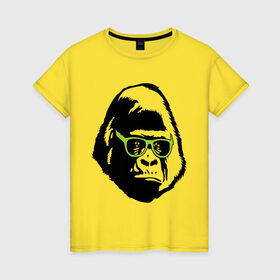 Женская футболка хлопок с принтом Горилла в очках в Тюмени, 100% хлопок | прямой крой, круглый вырез горловины, длина до линии бедер, слегка спущенное плечо | гаврила | горилла в очках | животные | обезьяна | прикольные картинки
