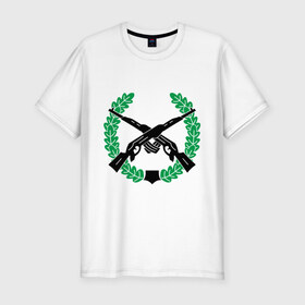 Мужская футболка премиум с принтом Символ мотострелковых войск в Тюмени, 92% хлопок, 8% лайкра | приталенный силуэт, круглый вырез ворота, длина до линии бедра, короткий рукав | Тематика изображения на принте: мотострелковые войска