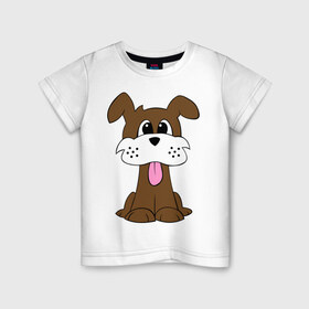Детская футболка хлопок с принтом Милая собачка в Тюмени, 100% хлопок | круглый вырез горловины, полуприлегающий силуэт, длина до линии бедер | Тематика изображения на принте: 