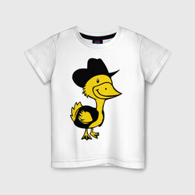 Детская футболка хлопок с принтом Утка в Тюмени, 100% хлопок | круглый вырез горловины, полуприлегающий силуэт, длина до линии бедер | животные | ковбой | прикольные картинки | утка | утка в шляпе | шляпа