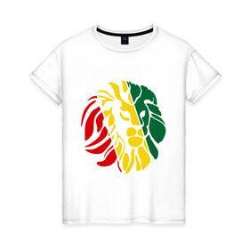 Женская футболка хлопок с принтом Раста лев в Тюмени, 100% хлопок | прямой крой, круглый вырез горловины, длина до линии бедер, слегка спущенное плечо | голова лева | животное | лев | музыка | раста лев | регги