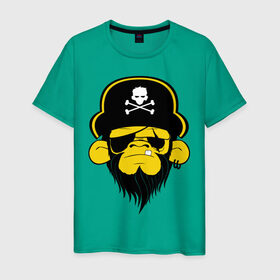Мужская футболка хлопок с принтом Горилла пират в Тюмени, 100% хлопок | прямой крой, круглый вырез горловины, длина до линии бедер, слегка спущенное плечо. | пират