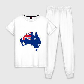 Женская пижама хлопок с принтом Флаг Австралии в Тюмени, 100% хлопок | брюки и футболка прямого кроя, без карманов, на брюках мягкая резинка на поясе и по низу штанин | 