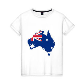 Женская футболка хлопок с принтом Флаг Австралии в Тюмени, 100% хлопок | прямой крой, круглый вырез горловины, длина до линии бедер, слегка спущенное плечо | Тематика изображения на принте: 