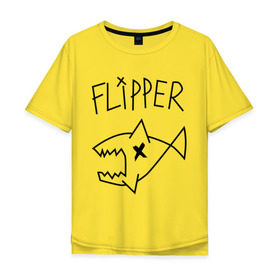 Мужская футболка хлопок Oversize с принтом Flipper в Тюмени, 100% хлопок | свободный крой, круглый ворот, “спинка” длиннее передней части | Тематика изображения на принте: nirvana | акула | курта кобейна flipper | музыка | рок
