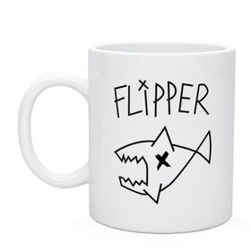Кружка с принтом Flipper в Тюмени, керамика | объем — 330 мл, диаметр — 80 мм. Принт наносится на бока кружки, можно сделать два разных изображения | nirvana | акула | курта кобейна flipper | музыка | рок