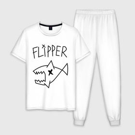 Мужская пижама хлопок с принтом Flipper в Тюмени, 100% хлопок | брюки и футболка прямого кроя, без карманов, на брюках мягкая резинка на поясе и по низу штанин
 | Тематика изображения на принте: nirvana | акула | курта кобейна flipper | музыка | рок