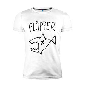 Мужская футболка премиум с принтом Flipper в Тюмени, 92% хлопок, 8% лайкра | приталенный силуэт, круглый вырез ворота, длина до линии бедра, короткий рукав | Тематика изображения на принте: nirvana | акула | курта кобейна flipper | музыка | рок