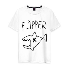 Мужская футболка хлопок с принтом Flipper в Тюмени, 100% хлопок | прямой крой, круглый вырез горловины, длина до линии бедер, слегка спущенное плечо. | Тематика изображения на принте: nirvana | акула | курта кобейна flipper | музыка | рок