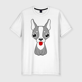 Мужская футболка премиум с принтом Милая собачка в Тюмени, 92% хлопок, 8% лайкра | приталенный силуэт, круглый вырез ворота, длина до линии бедра, короткий рукав | 