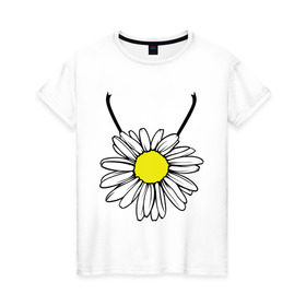 Женская футболка хлопок с принтом Подвеска-ромашка в Тюмени, 100% хлопок | прямой крой, круглый вырез горловины, длина до линии бедер, слегка спущенное плечо | 8 марта | девушкам | идеи подарков | подвеска | ромашка | цветы