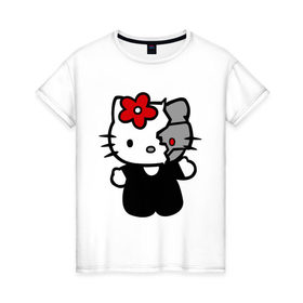 Женская футболка хлопок с принтом Kitty терминатор в Тюмени, 100% хлопок | прямой крой, круглый вырез горловины, длина до линии бедер, слегка спущенное плечо | Тематика изображения на принте: 