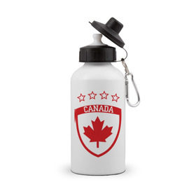 Бутылка спортивная с принтом Канада в Тюмени, металл | емкость — 500 мл, в комплекте две пластиковые крышки и карабин для крепления | канада | спорт | хоккеист | хоккей | шайба