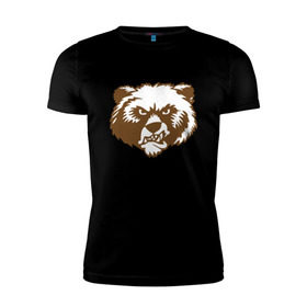 Мужская футболка премиум с принтом ЗА РУСЬ! медведь в Тюмени, 92% хлопок, 8% лайкра | приталенный силуэт, круглый вырез ворота, длина до линии бедра, короткий рукав | Тематика изображения на принте: за русь медведь | злой медведь | медведь | я русский