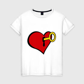 Женская футболка хлопок с принтом Сердечко с ключиком в Тюмени, 100% хлопок | прямой крой, круглый вырез горловины, длина до линии бедер, слегка спущенное плечо | 14 | ключ | любовь | подарки | сердечко с ключиком | сердца